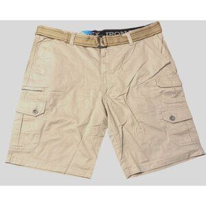 Iron Co. Mens Twill Cargo Shorts With Flex Waistband & Belt